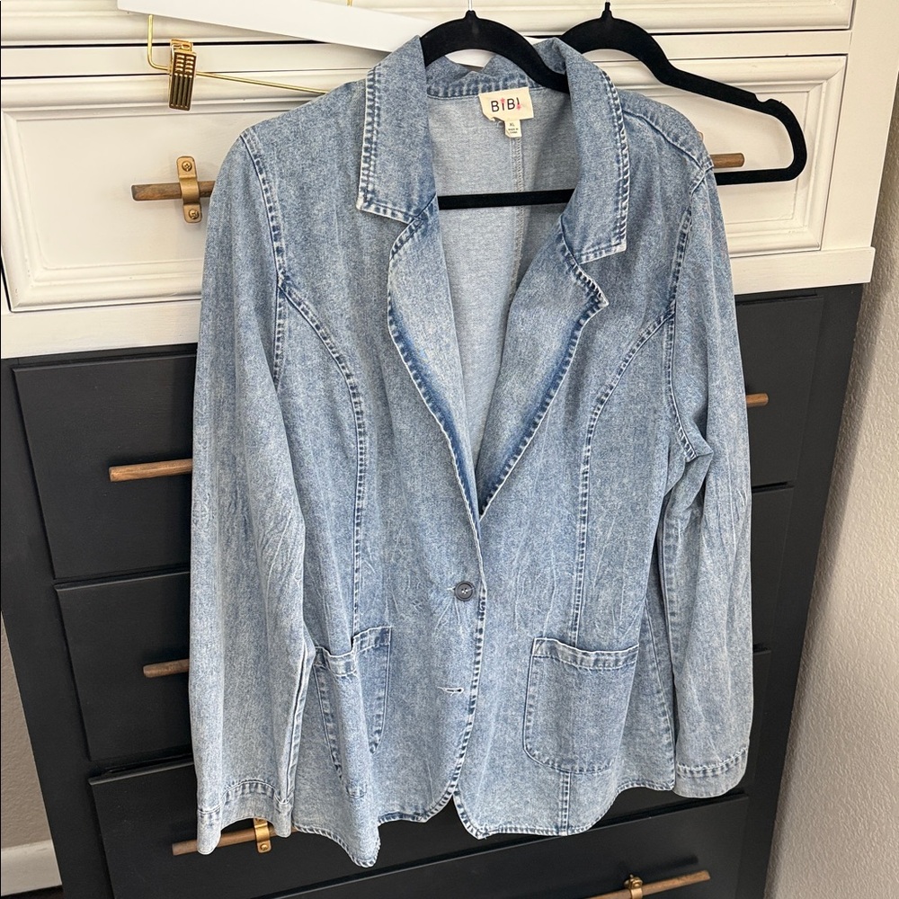 BiBi Faded Light Blue Denim Blazer Jacket